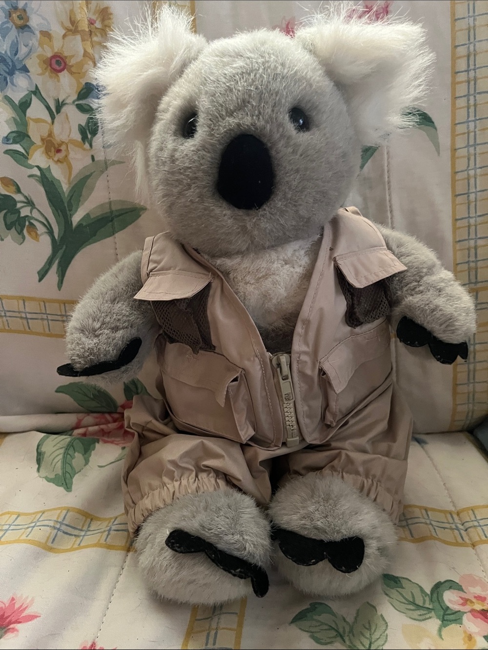 Plush Koala Stuffed Animal in Beige Outfit - Soft Grey Teddy